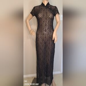 Elegant Black Geometric Lace Dress